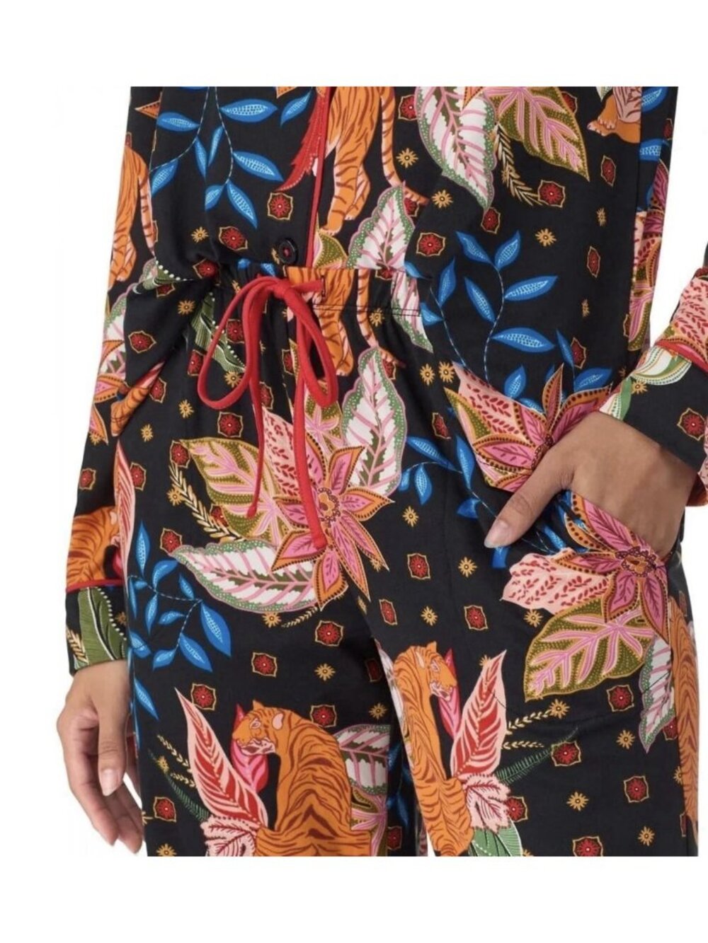 Room Service Women's Tiger Black Orange Multi Floral Pajama Set PJs S Small NEW - Picture 6 of 16